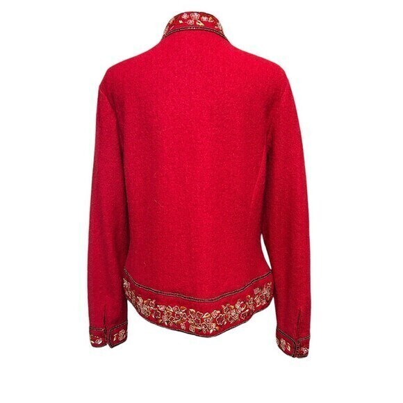 Red Wool Jacket Blazer Ethnic Bohemian Button Down Sequin Embroidery Sz… - Picture 5 of 9